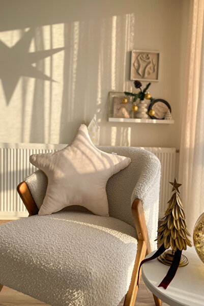 RİTMOHOME Gold Biyeli Yıldız Yılbaşı Yeni Yıl Dekoratif Yastık(İçi Dolgulu)