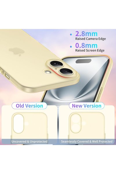 HyperAge iPhone 16 Kılıf Ultra Ince Mat Yüzeyli Elden Kaymaz Kamera Korumalı Kapak Yarı Şeffaf Gold