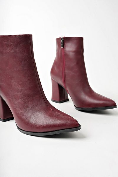 MARSHETTA Legend Model Claret Red Pointed Toe Thick Heeled Side Zipper Women's Boots