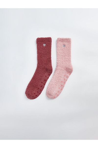 LC Waikiki Lcw Dream Pink Embroidered Women's Home Socks 2 Pack