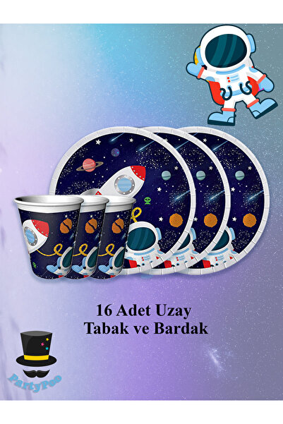 PartyPoo Uzay Temalı 16'lı Tabak Bardak Seti | Doğum Günü Parti Süslemesi Ve ...