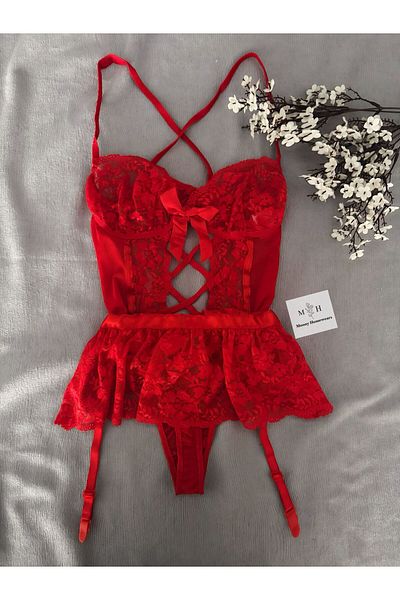 MH Moony Homewears Fernanda Red Garter Set