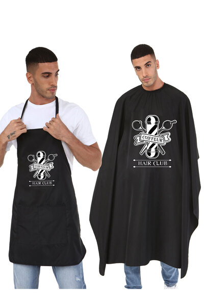 ayobi Berber Önlüğü ve Boya Önlüğü 2li Set Leke Tutmaz Kumaş Siyah Renk Üzeri...