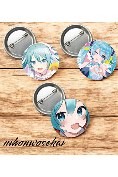 nihonwosekai 3 ADET Hatsune Miku Colorful PjSekai Anime Buton Rozet 37mm