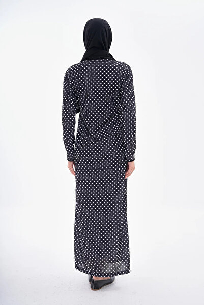 Bemol Bağlamalı Namaz Elbisesi (Puantiyeli - Beyaz Biye)