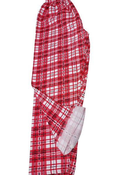 DERENE Unisex 2 Yarn Oversized Red White Plaid Raised Combed Cotton Sleepwear Bottoms