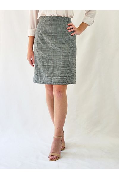 YAXİ MEDİAS Gray Plaid Patterned Pencil Skirt