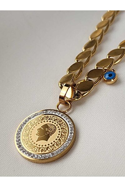 ZÜLİSCH ARPA ÇELİK KOLYE ATA MODEL ZİRKON TAŞ DETAYLA NAZAR BONCUKLU