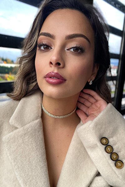 TAKIŞTIR Altın Renk Dört Sıra Taş Detaylı Choker Kolye