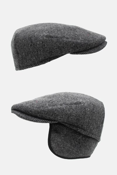 Külah Erkek %100 Yün Kasket Kulaklı Şapka Flat Cap
