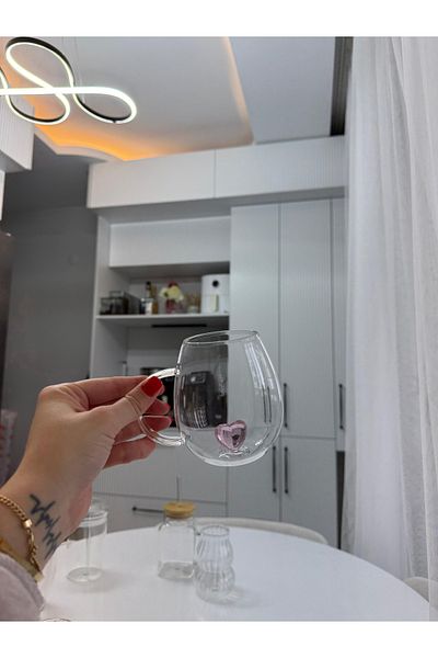 MİMOZA PARK 2 Pieces Heat Resistant Glass Mug with Heart Inside