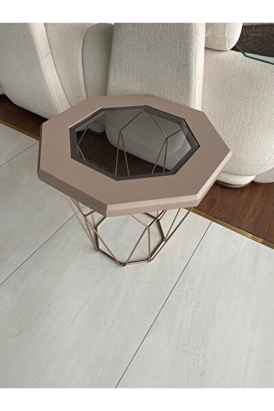 ArtsGrup Origami Pudra Yan Sehpa-bakır Renk Ayaklı-üst Tabla Pudra -füme Cam