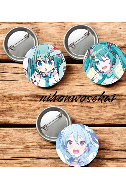 nihonwosekai 3 ADET Hatsune Miku Colorful PjSekai Anime Buton Rozet 37mm
