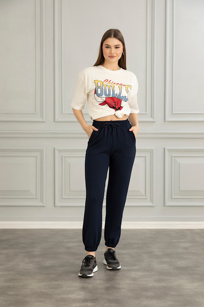 naymanlife بنطال رياضي نسائي من قماش مودال باللون الأزرق الداكن بخصر عالٍ وجي...