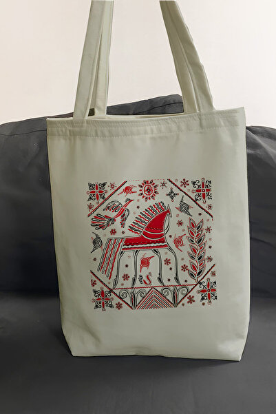 Printed Casual Beach Shopping Tote Cloth Bag with Quality Fabric Inner Pockets