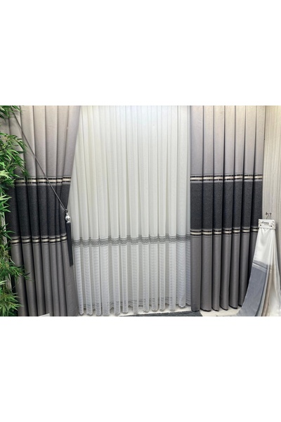 NİVEMESHOME Perdele de fundal ANKA gri-negru 1/3 cu pliuri strâmte APM