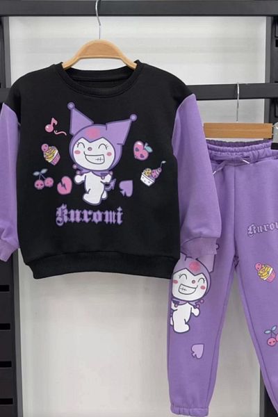 Kidmark Çocuk Modası بدلة أرجوانية مطبوعة للفتيات من كورومي