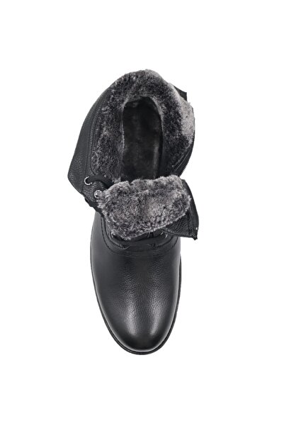 Budaks Ανδρικές μαύρες μπότες από γνήσιο δέρμα καθημερινά με κρύα ανθεκτική γούνα χειμερινή σόλα από καουτσούκ