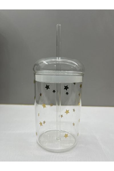 MİMOZA PARK 1 Piece Heat Resistant Star Full Glass Straw Cup with Gasket