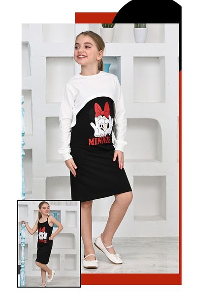 CoolCix Seasonal Fabric 2Ip 100% Cotton Minnie Patterned Dress and Sweat Suit