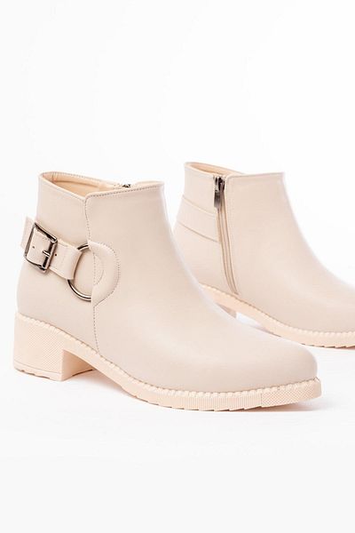 Aymood 270-3030 Cizme zilnice de damă cu fermoar și accesorii cu cataramă bej