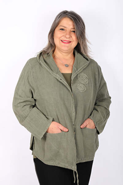 Hitit Butik Haki Yeşil Keten Ceket