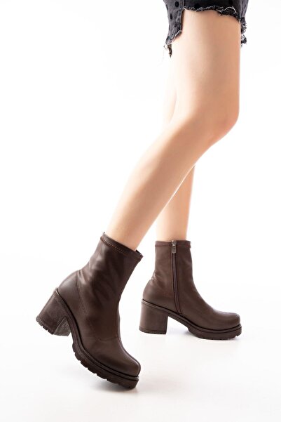 Aymood 767-3012 Стрейч кава на блискавці з товстим каблуком, повсякденні жіночі черевики