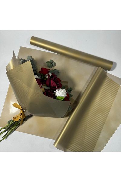 weloveis Gold Striped Floral Bouquet Paper - Packaging Material 55X55Cm, 10 Sheets