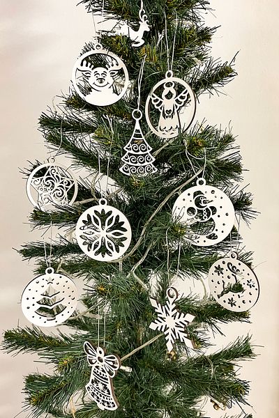 Kuzeylina White Christmas Tree Ornament Set – 11 Pieces, 3mm Mdf