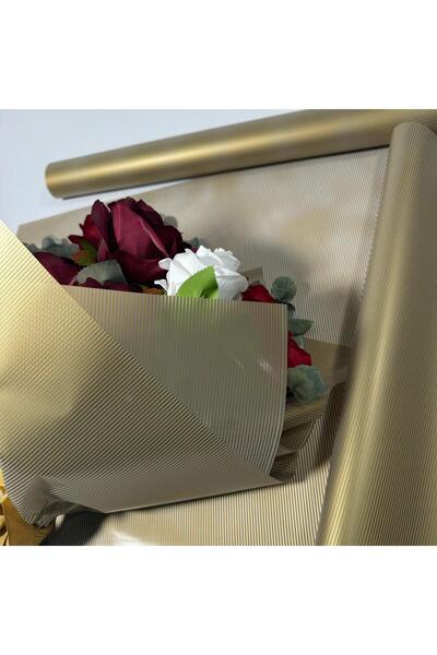 weloveis Çizgili Altın Renk Çiçek Buket Kağıtı&Paketleme Mazemesi 55x55cm-10 Sayfa