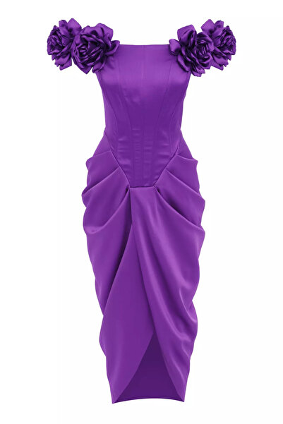 Keikei Mor saten kolsuz uzun elbise