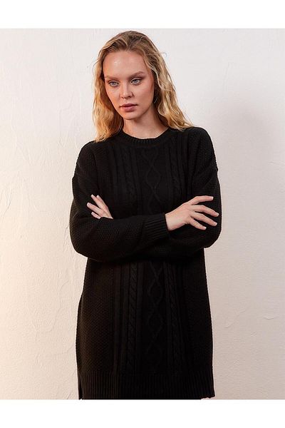 Kayra Black Knitwear Tunic - Crew Neck