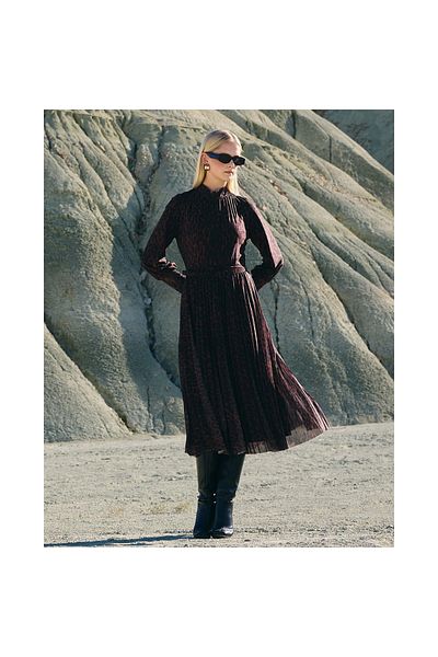 SEÇİL New Select Women's Stand Collar Belt Midi Length Dress 10002421310009
