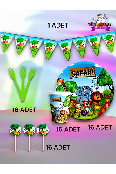 VibeHome Safari Themed Eco Set for 16 - Birthday Party and Fun Events