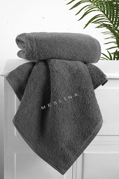 Meslina 50X90 cm Gray Sports Towel - Hand and Face Hair Salon Drying Cloth 2 Pieces