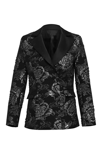 Keikei Gümüş jakar uzun kol uzun jacket