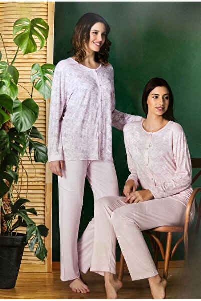 İpek Women's Long Sleeve 100% Cotton Front Buttoned Pajama Set