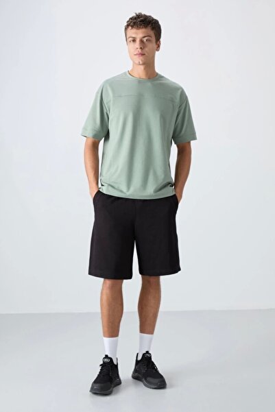 TOMMY LIFE Μαύρο βαμβακερό χοντρό ανδρικό σορτς με απαλή υφή Comfort Fit Basic - 81260