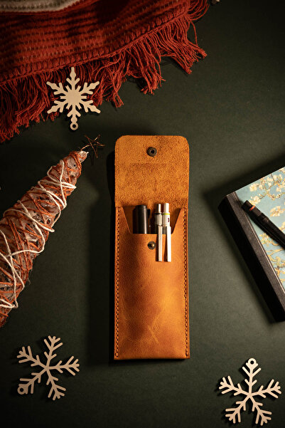 minimal X design Minimal X Leather Pen Holder - Camel - Real Leather & Handmade - Minimalist Design