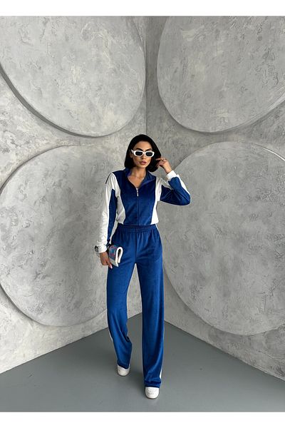 Club Floral Fashıon French Velvet Fabric Tracksuit Suit - Soft Textured Cool Comfort