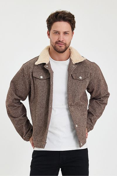 allymoda Мъжко кашмирено яке с плюшена яка и шарка - ALLY-028