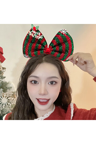 Zehra Aksesuar Yılbaşı Noel Temalı Simli Büyük Kurdele Model Taç