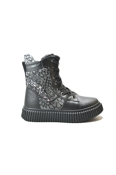 Onlo Ayakkabı Onlo Shoes OP.8626-1 Γνήσιο δέρμα Μαύρο Γούνινο Κοριτσίστικο Μποτάκι με φερμουάρ