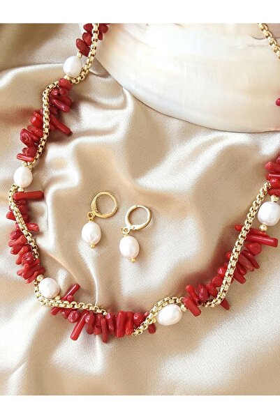 By Song Aksesuar Doğaltaş Mercan , Gerçek Incili Kolye