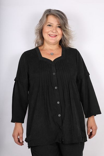 Hitit Butik Pleated Nubuck Black Blouse