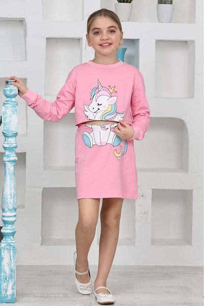 CoolCix Seasonal Fabric 2Ip 100% Cotton Unicorn Patterned Skirt and Sweat Set