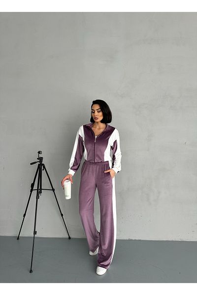 Club Floral Fashıon French Velvet Fabric Tracksuit Suit - Soft Textured Cool Comfort