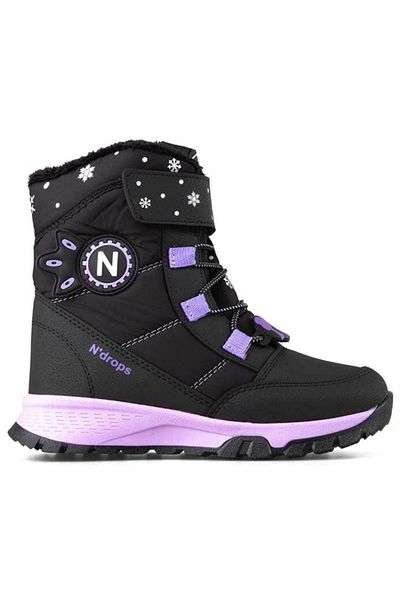 N Drops N'Drops Kids (26-30) Μαύρες-Λιλά Μπότες Χιονιού