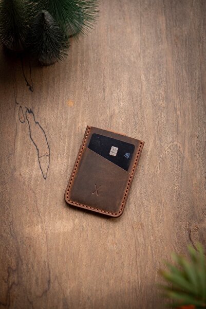 minimal X design Minimal X V2 Mekanizmalı Kartlık - Taba - Gerçek Deri El Yapımı - Basit Şık Minimalist