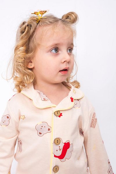 Minigimin Cicileri Character Buttoned Unisex Kids 2-Piece Combed Cotton Suit